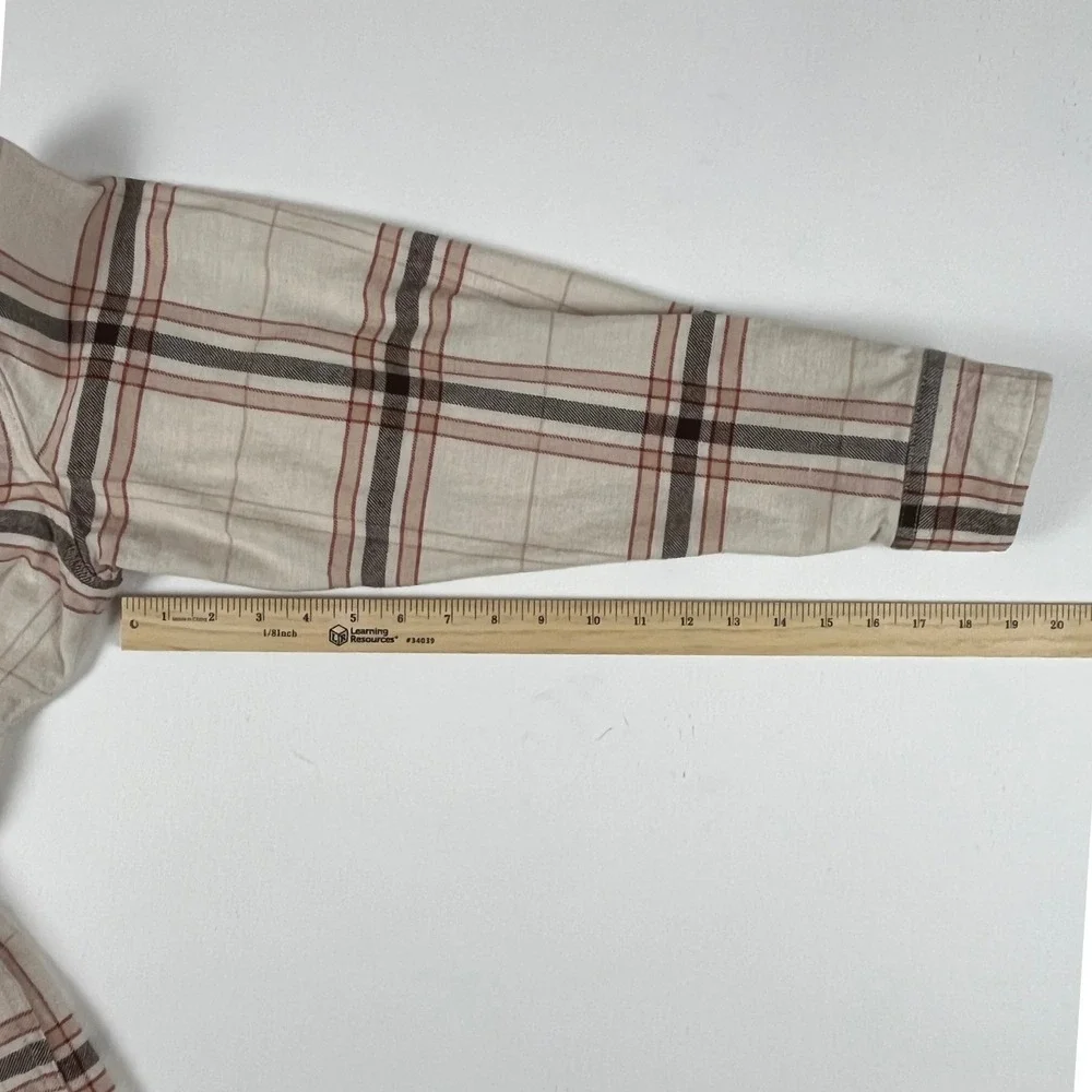 Old Navy Mens XL Double Brushed Flannel‎ Shirt Plaid Cream Brown Long Sleeve